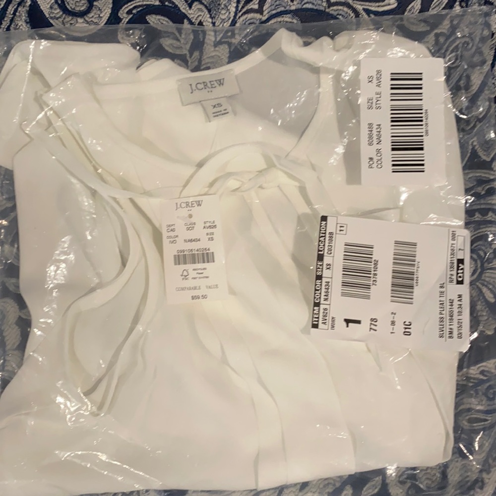 J.Crew ivory sleeveless pleated blouse